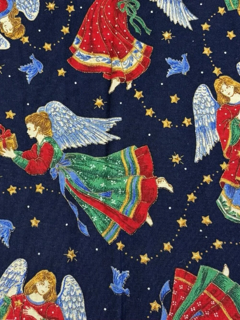 Cranston Print Works ANGELS Cotton Fabric Remnant Christmas Holiday 34x19” Navy